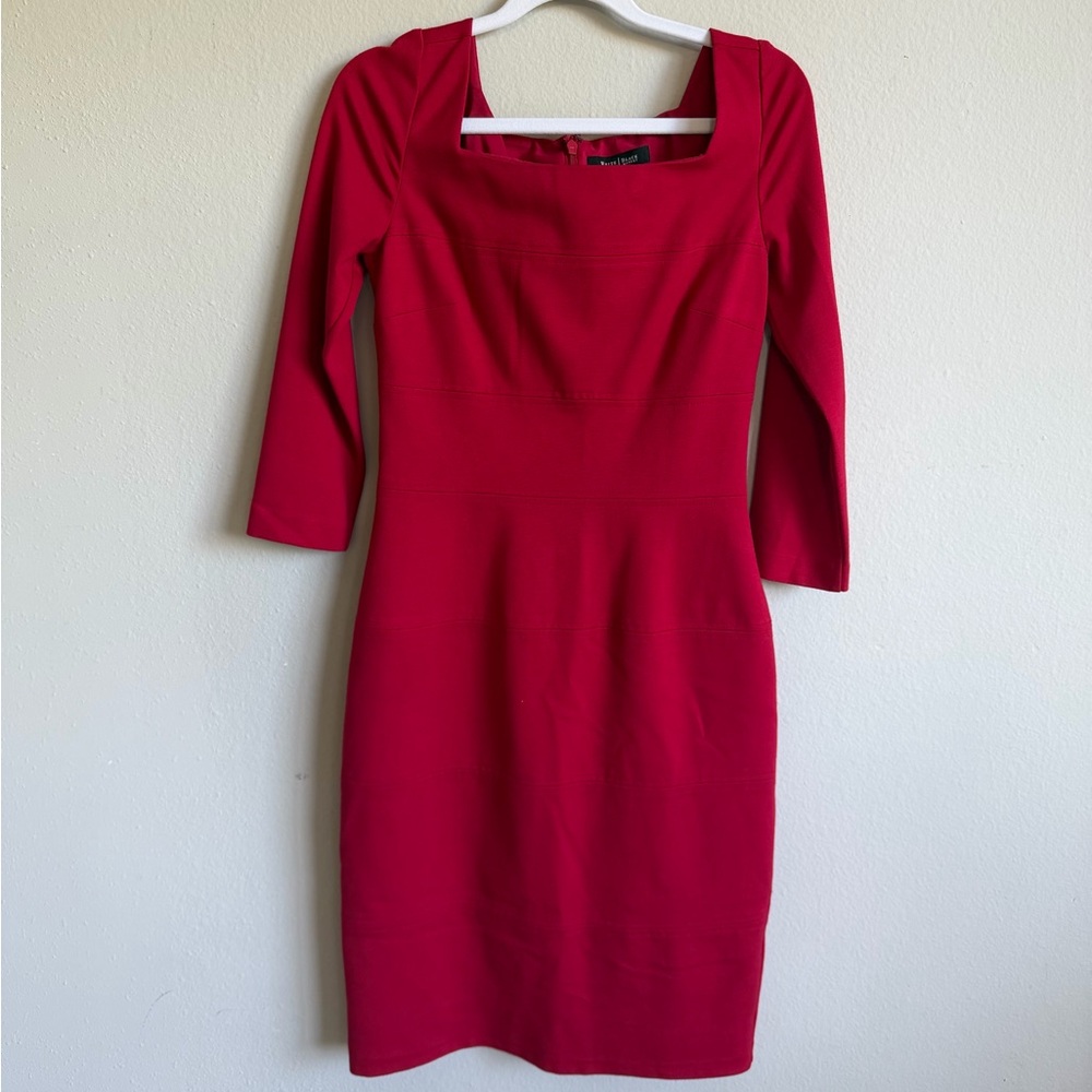 White House Black Market Vibrant Red Long Sleeve Dress